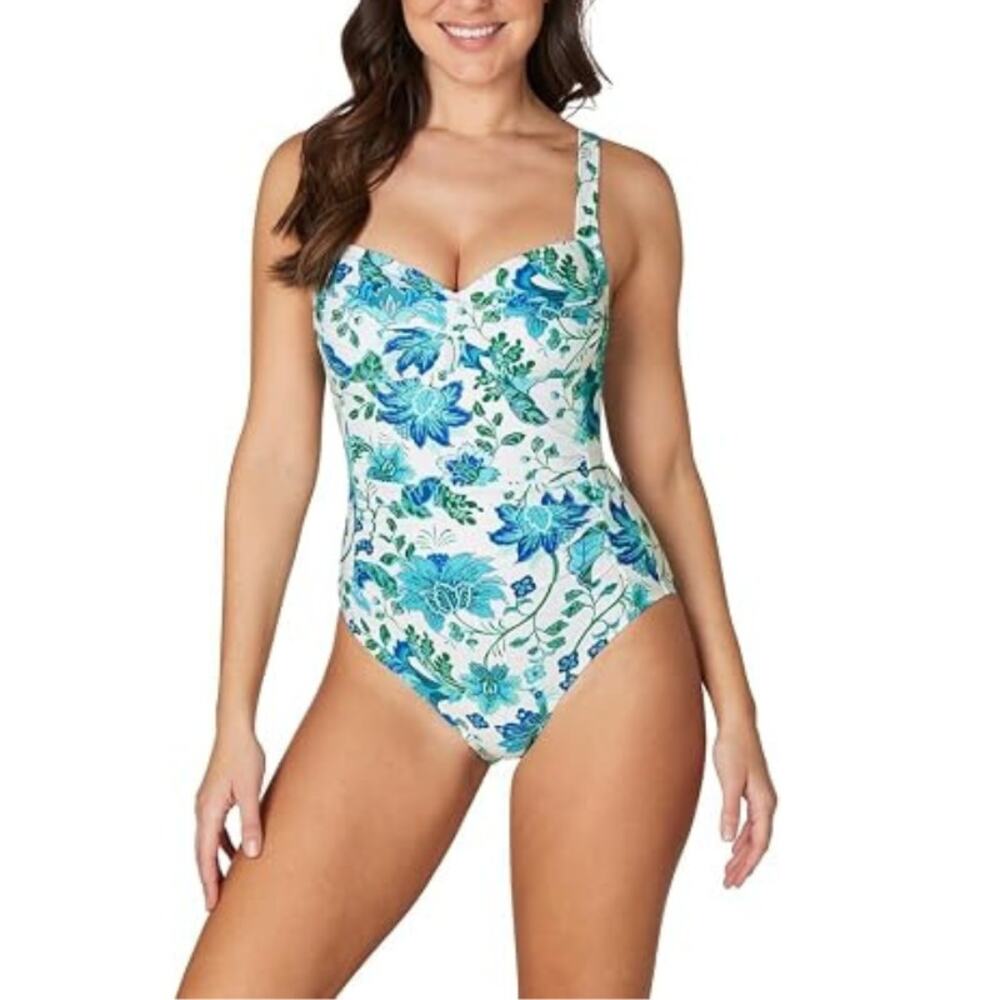 Niptuck Swim Blue Green Boheme Flowers Joanne Floral One Piece Mom Swimsuit